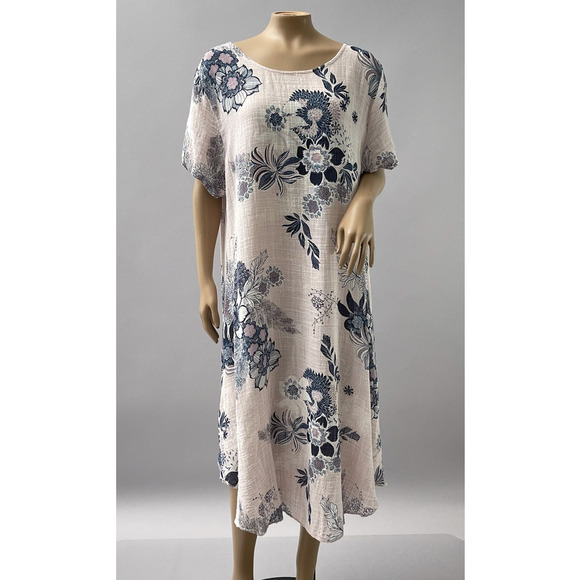 Beyond Capri Made in Italy Dress Women One Size Pink Floral Cotton Midi Coastal - Picture 1 of 10